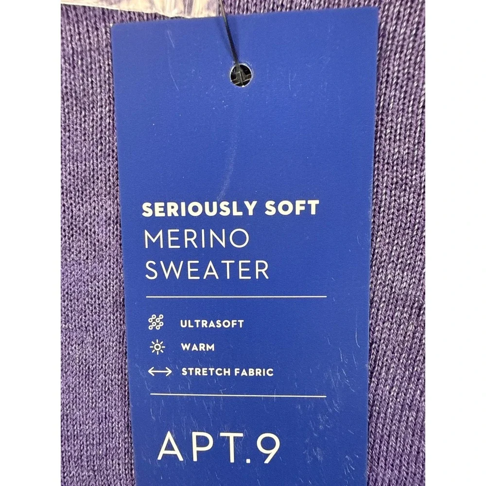 NWT Apt 9 V-Neck Seriously Soft Merino Wool Blend Sweater Mens XL Purple Hipster